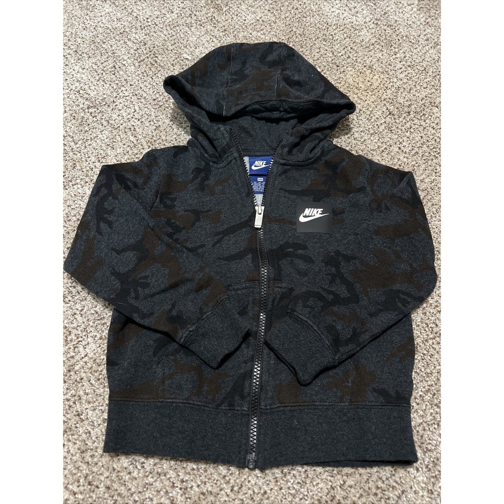 Nike Kids Full Zipper Hoodie Sweatshirt Jacket Size 4/XS Gray/Black Camo